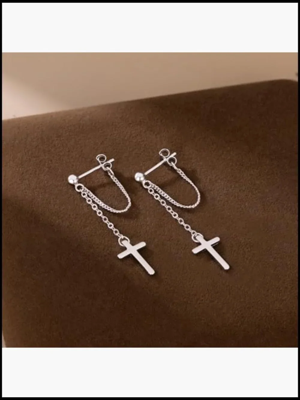 925 Sterling Silver Cross Dangle Earrings Minimalist Chain Drop Earrings for
